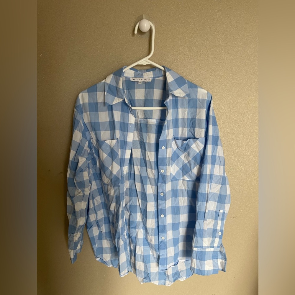 English factory gingham button down top